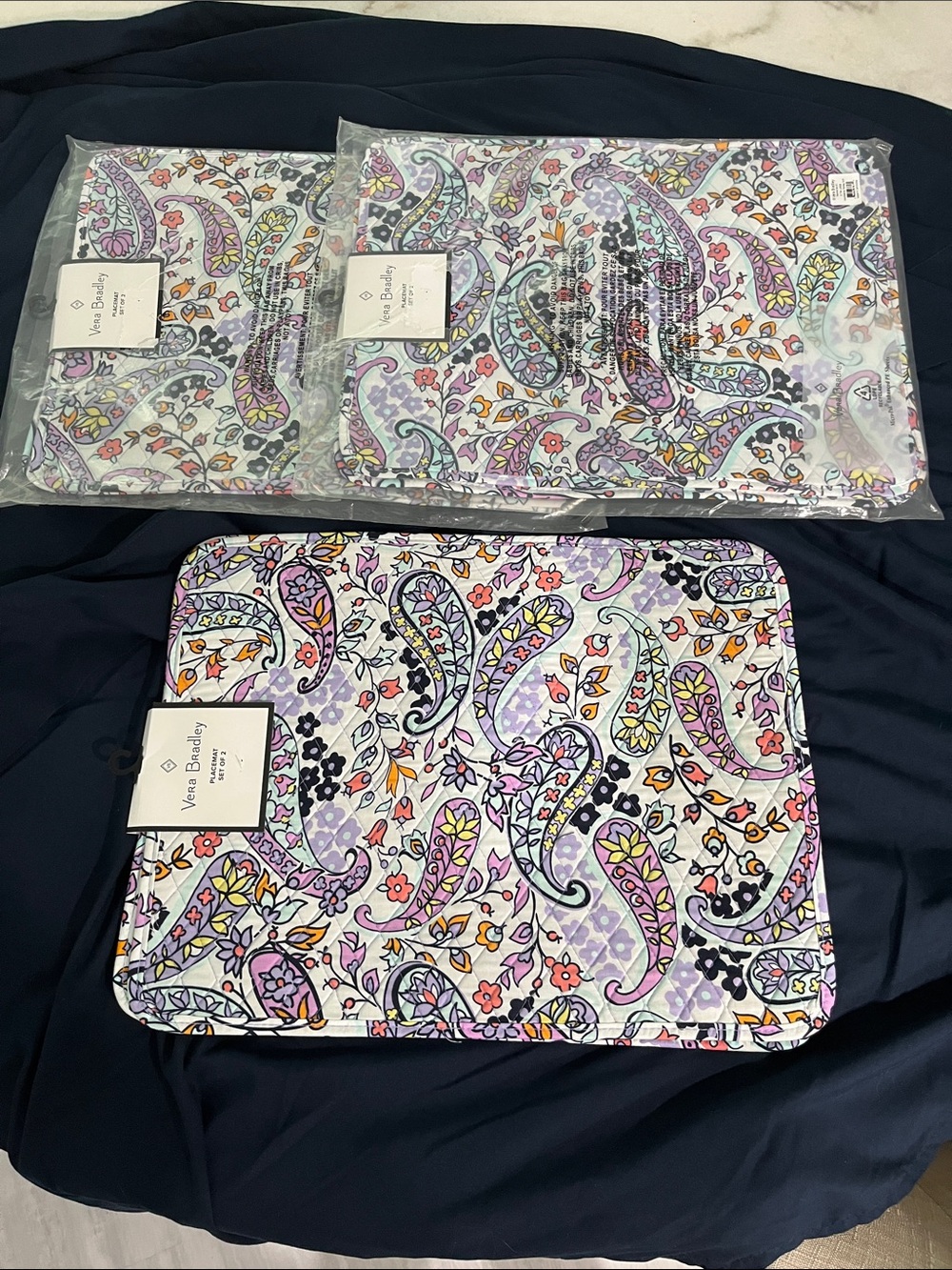 Vera Bradley Maddalena Paisley Cotton Quilted Placemats Set 6 NWT 17.5 x 13.5